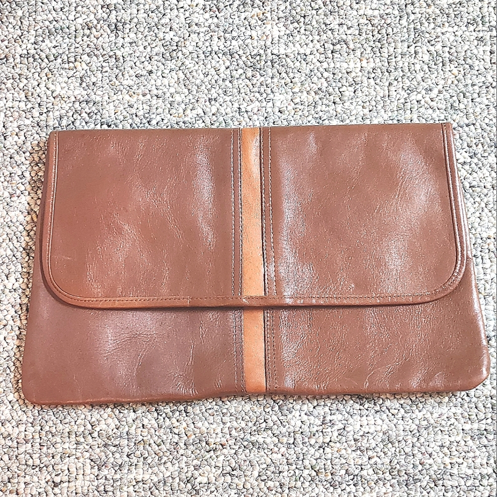 LAND Leather Classic Two Tone Brown Underarm Clutch
